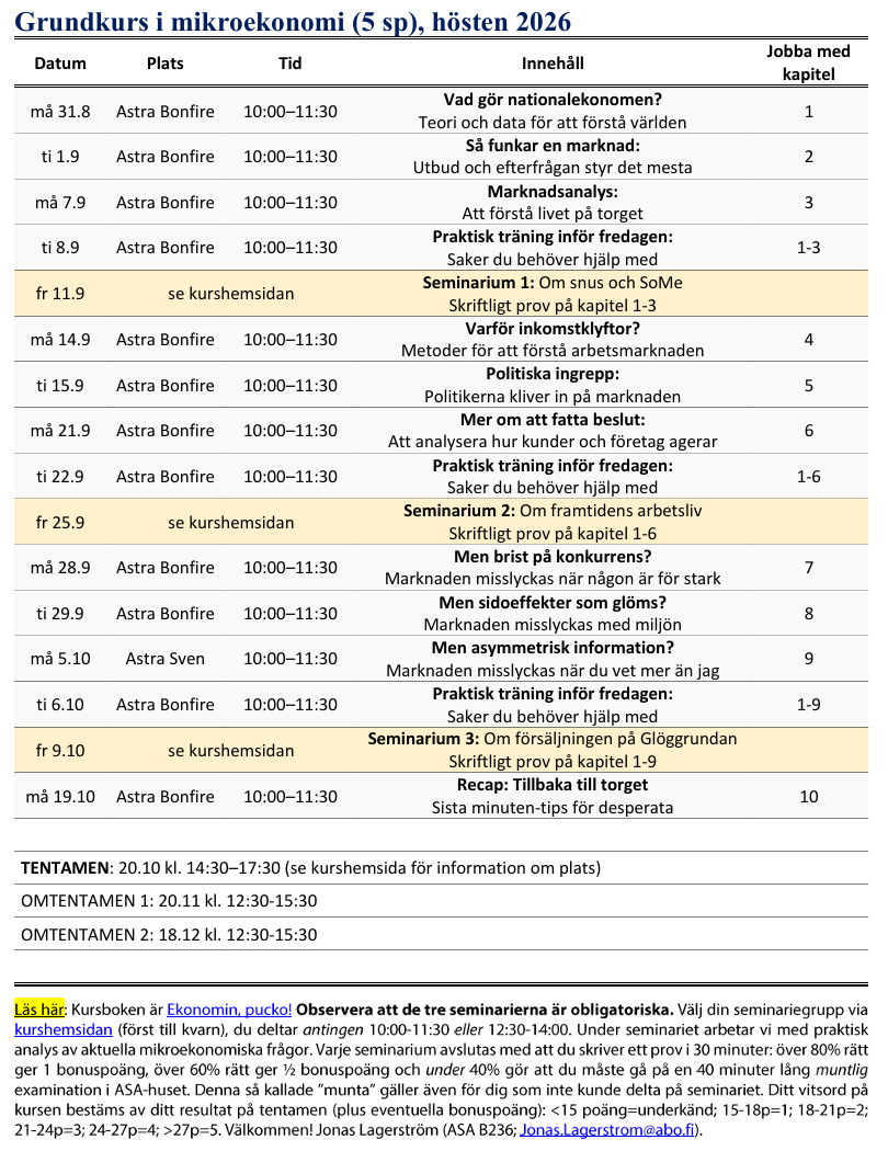 Schema för hösten 2026